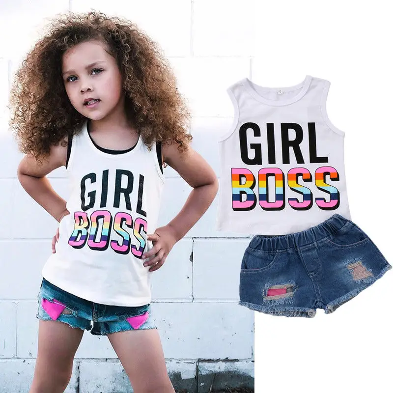 Infant Baby Kids Girl Boss Clothes Set Cotton Sleeveless Vest T shirt