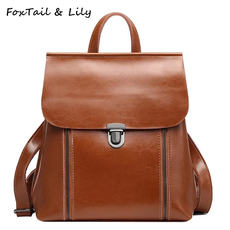 

FoxTail & Lily Genuine Leather Backpack Women Vintage Tote Shoulder Bags Multifunction Travel Backpacks Girls School Backpacks