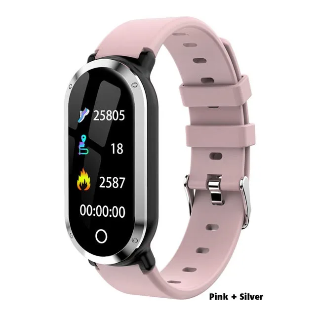 Смарт-часы Greentiger T1 для женщин и мужчин, фитнес-трекер, пульсометр, измеритель артериального давления, шагомер, женский спортивный умный Браслет - Цвет: pink silver