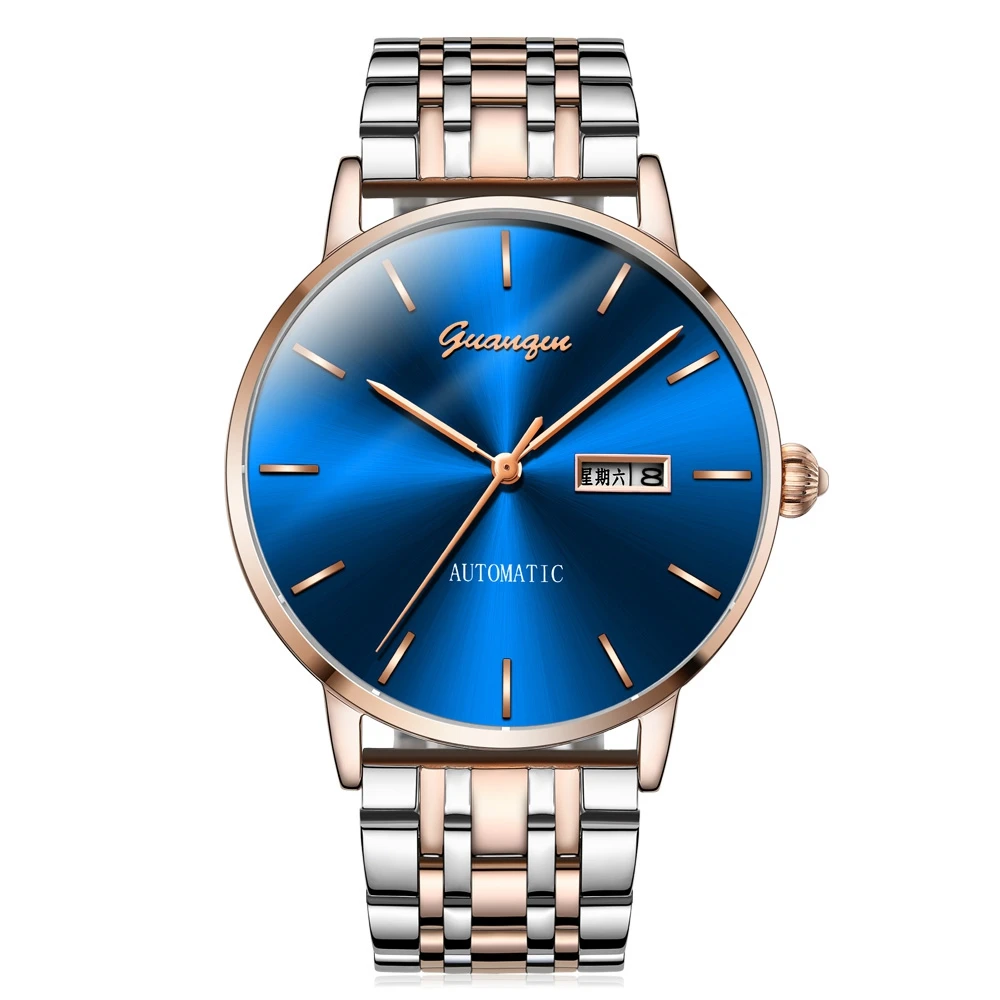 

GUANQIN Men Watch Mechanical Movement Simple Analog Automatic Watches Male Stainless Steel Band Ultra-thin Wriwstwatch