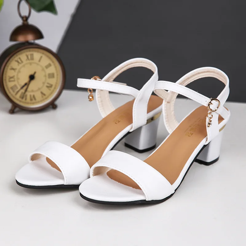 

2019 summer new style simple simple solid color high heel women comfortable wild casual thick heel single shoes
