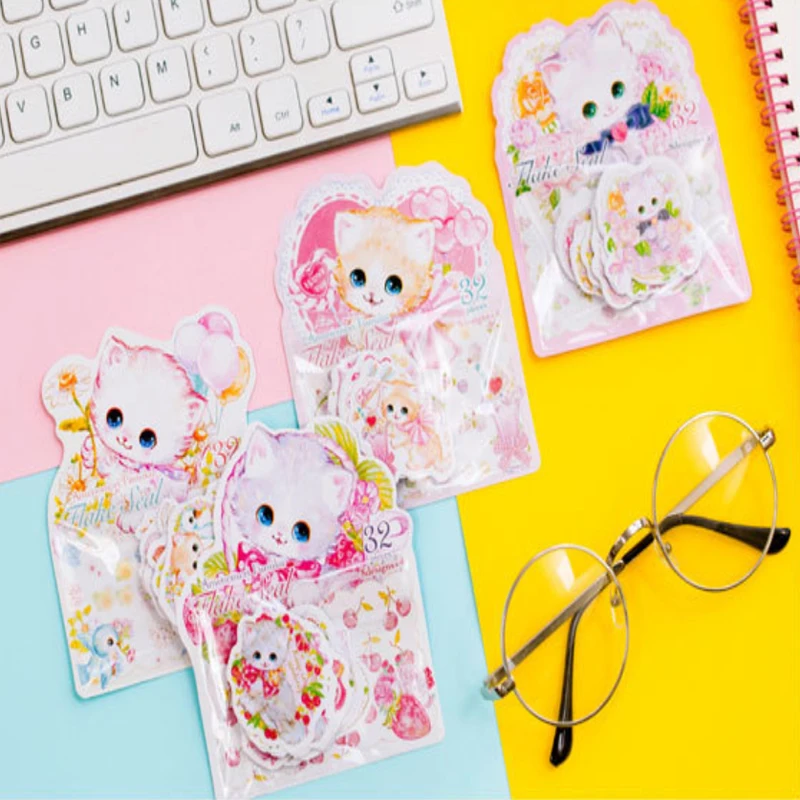 Pacotes Lote Kawaii Gatos Flor Bronzeamento Papel Adesivos Faça Você Mesmo Diário Decoração Scarpbooking Etiqueta 20 - 6 Cheap Adesivos