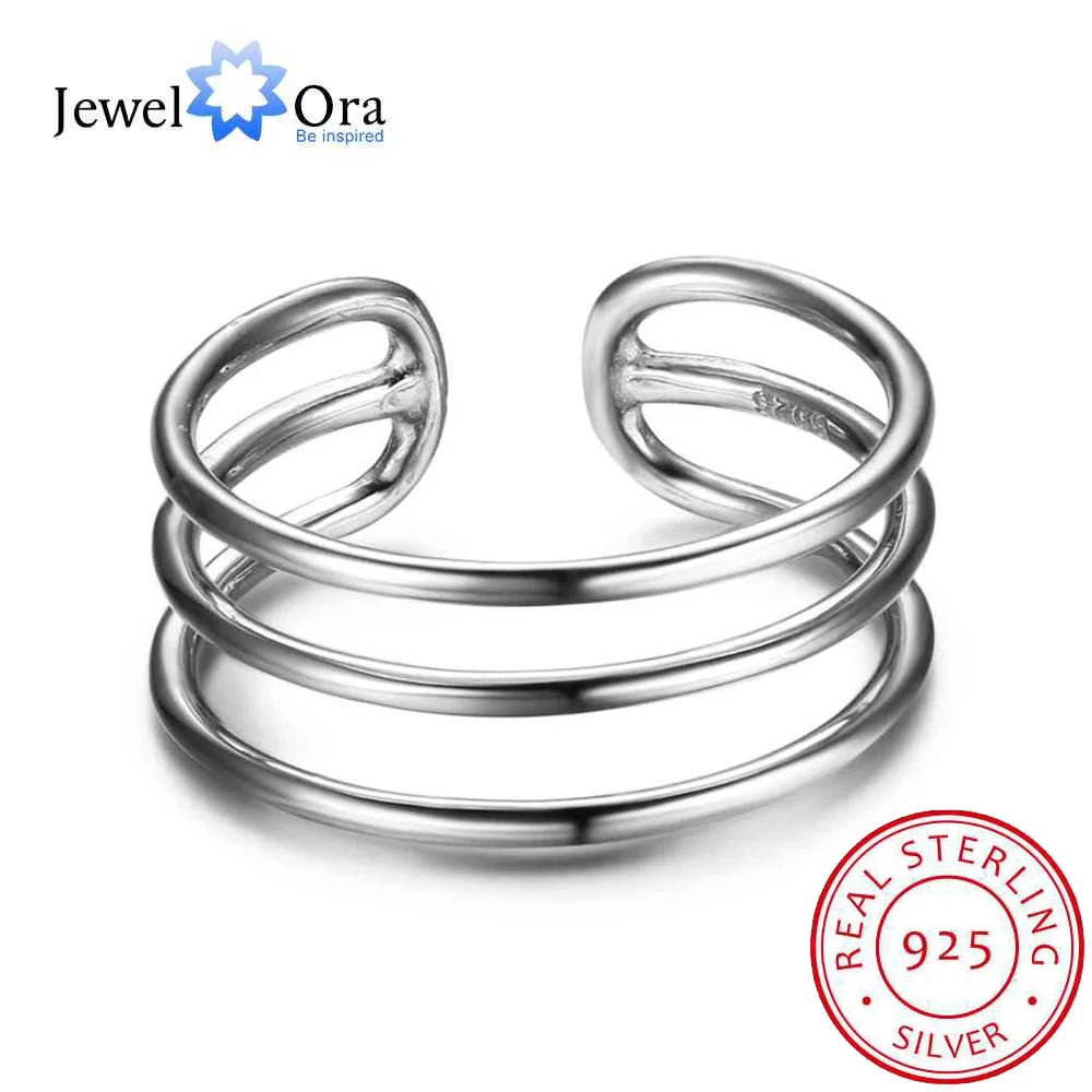 New Women Real 925 Sterling Silver Ring 3 Layers with Open Cuff Adjustable Trendy style Ring Party Accessory JewelOra RI102678