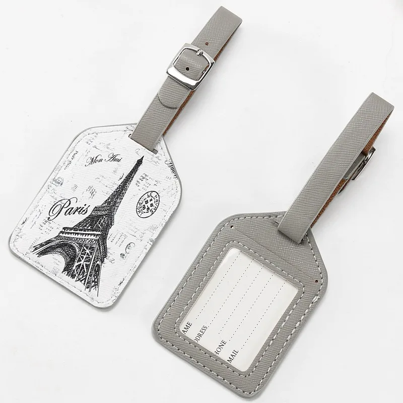 

Newest Travel Accessories Eiffel Tower Luggage Tag Women Portable PU Leather Label Suitcase ID Address Holder Baggage Boarding