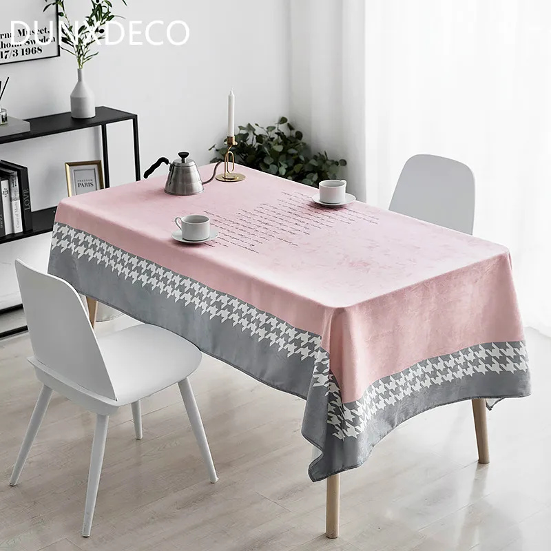 

DUNXDECO Tablecloth Water Proof Table Cover Fabric Party Decoration Cloth Nordic Simple Soft Pink Gray Houndstooth Store Decor