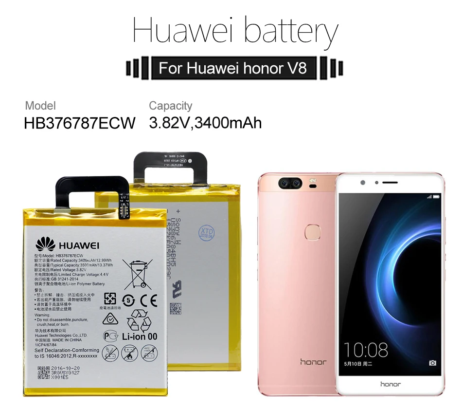 Hua Wei аккумулятор для телефона HB376787ECW для huawei Honor V8 3400/3500 мАч сменные батареи Бесплатные инструменты