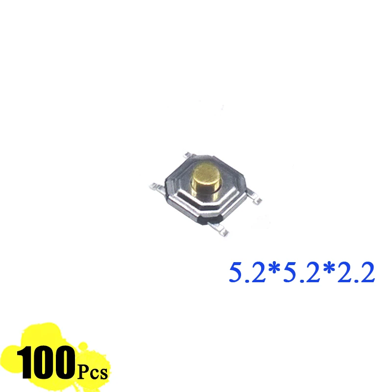 

100 pcs/lot touch switch 5.2*5.2*2.2 mm 4 PIN Metal Tactile 12V Micro tact switch SMT Push Button Switch High-Quality