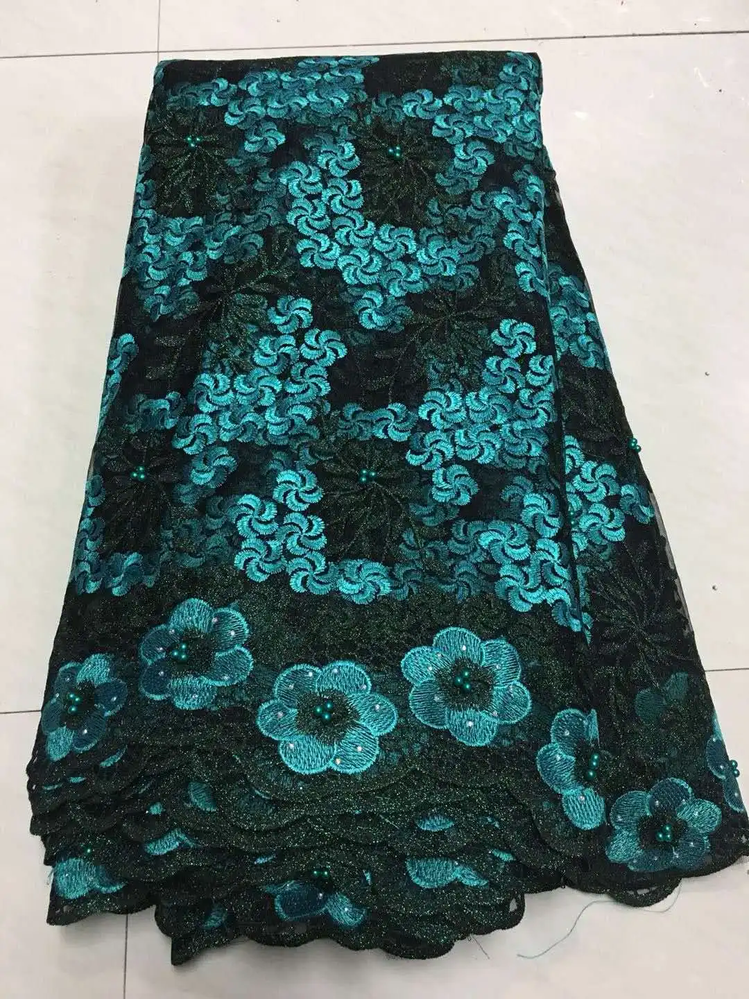 

African Lace Fabric 2018 Embroidered Nigerian Laces Fabric Bridal High Quality French Tulle Lace Fabric for Women ZJ013 Green