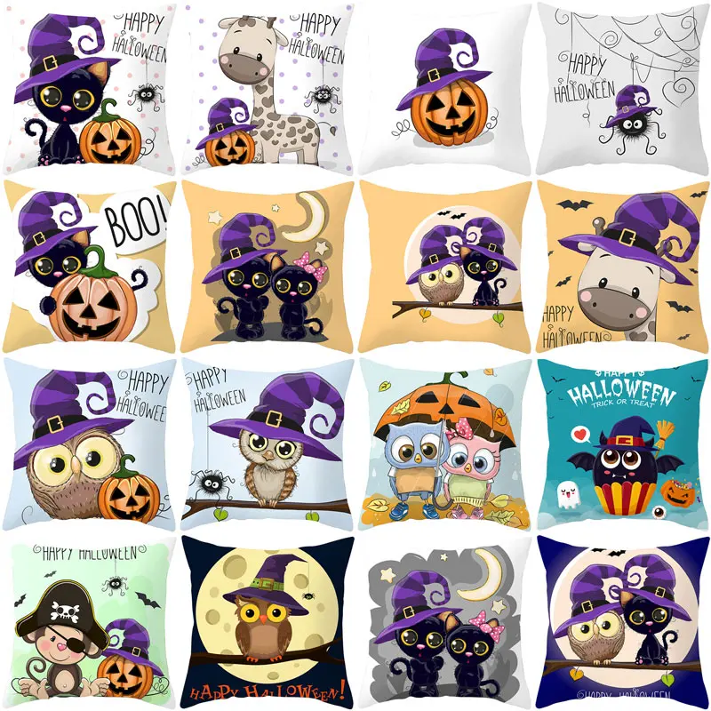 

Halloween Cushion Cover Halloween Pumpkin Owl Printing Decorative Pillowcase Halloween Pumpkin Throw Pillow Case Cushion Cover