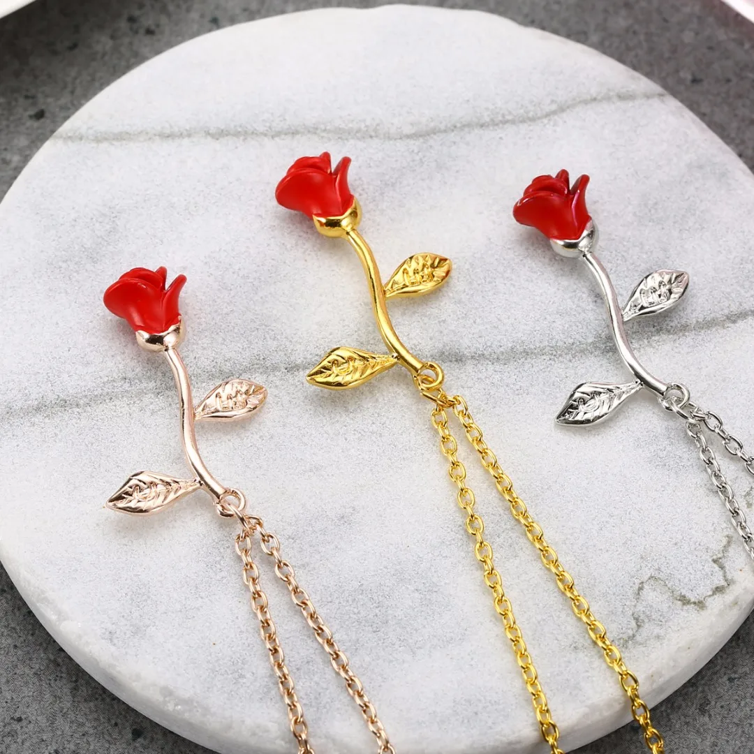 Red Rose Flower Statement Necklace Shellhard Bijoux Femme Collier Necklaces Pendant Trendy Women Jewelry Gift