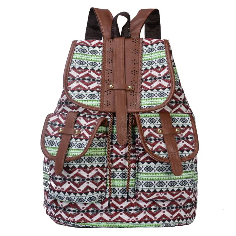 Высококачественный винтажный тканевый этнический рюкзак с принтом для женщин и девочек, школьные рюкзаки с кулиской, рюкзак для путешествий в богемном стиле - Цвет: 1