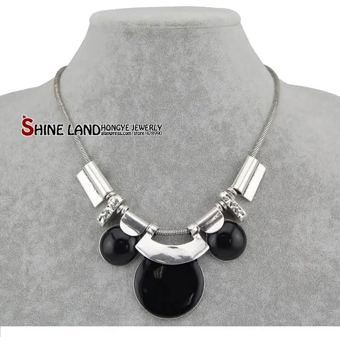 Shineland2019 новые модные ювелирные изделия серебряный цвет синий черный натуральный камень кулон чокер с массивной цепью массивное ожерелье для женщин