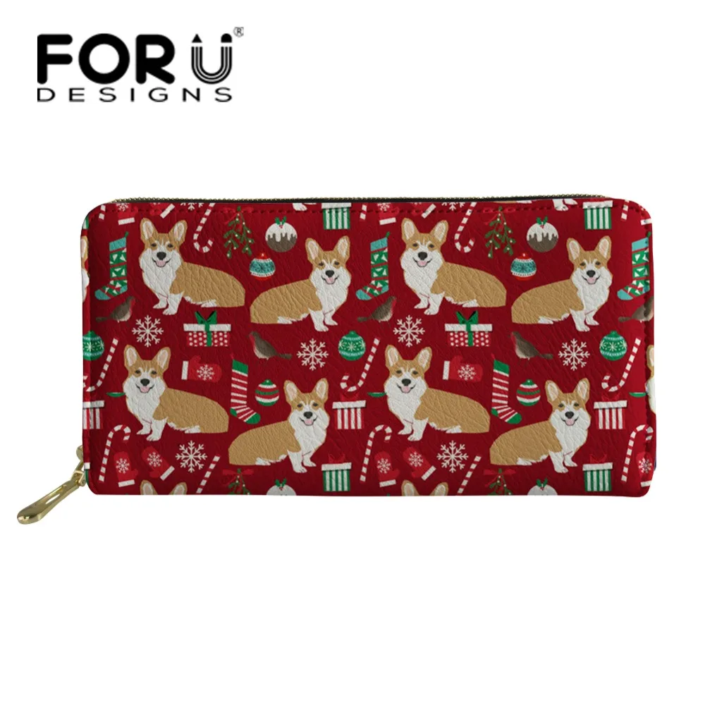 FORUDESIGNS/женский длинный кошелек с рождественскими принтами корги милые женские
