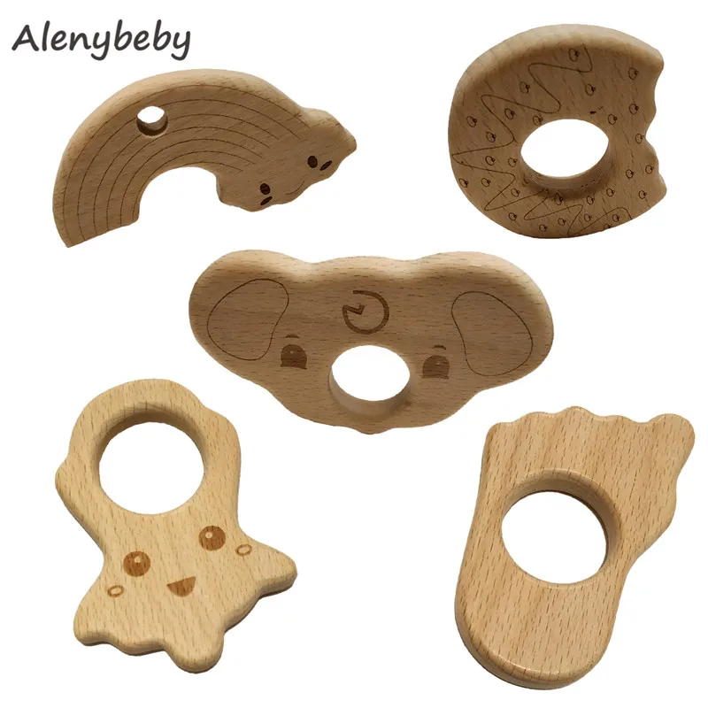 1pcs BPA FREE Natural Wood Teether Cartoon Animal Shape Wooden Baby Teether Toy Safe New baby Teething Toys Baby Shower Gift