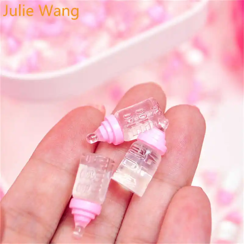 

Julie Wang 10pcs Small Cute Pink Clear Baby's Bottle Resin Flatback Cabochon Charms Decoration Pendant Jewelry Making Accessory