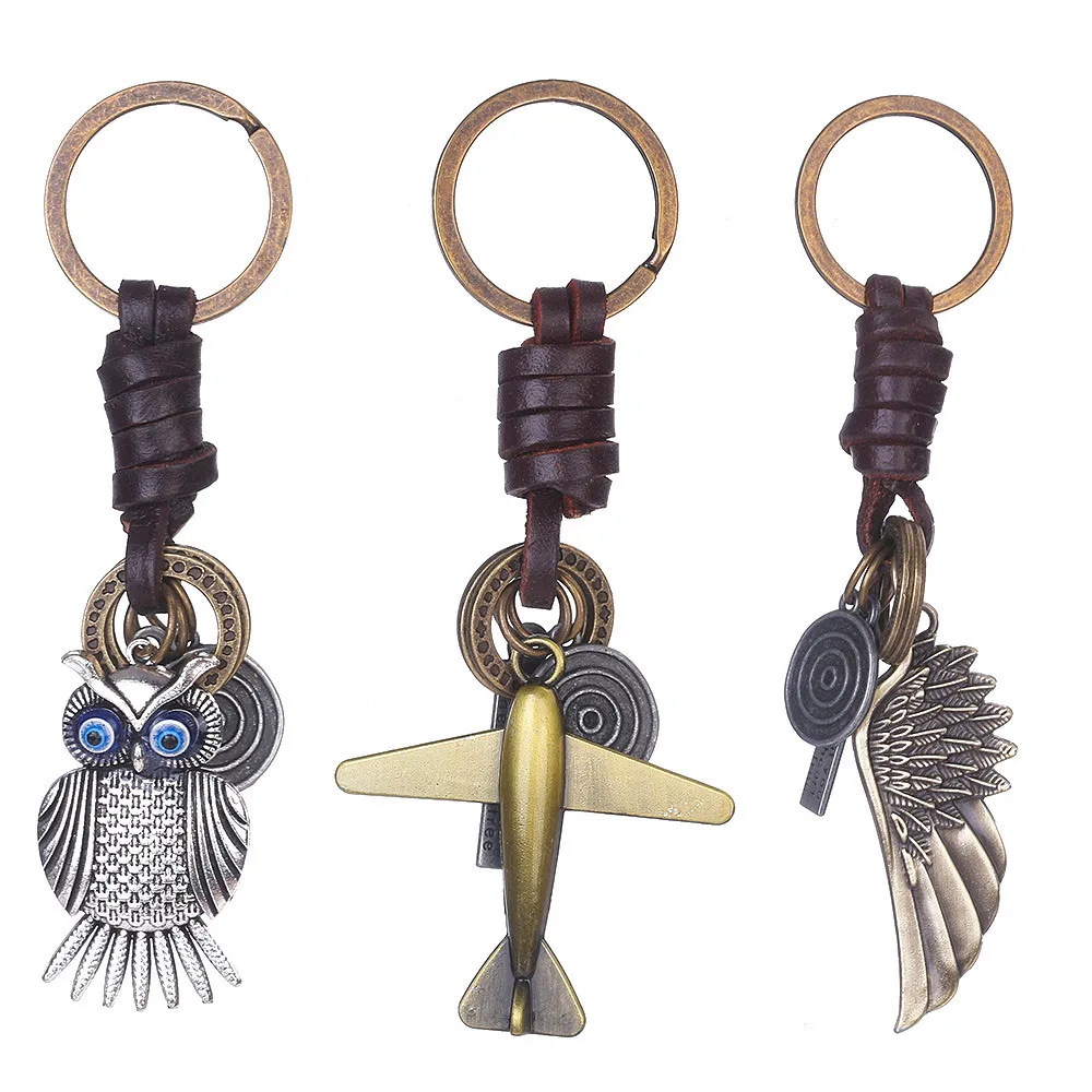 

Vintage Punk Women Alloy Owl Plane Angel Wing Shape Key Chains Key Ring Keychain Leather Car Keys Holders Jewelry Accessories BH