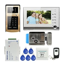 ENVÍO LIBRE 7 “Record Monitor Video de la Puerta de Intercomunicación Teléfono Timbre Desbloquear Kit + RFID Teclado de Metal Al Aire Libre Cámara + Cerradura Eléctrica