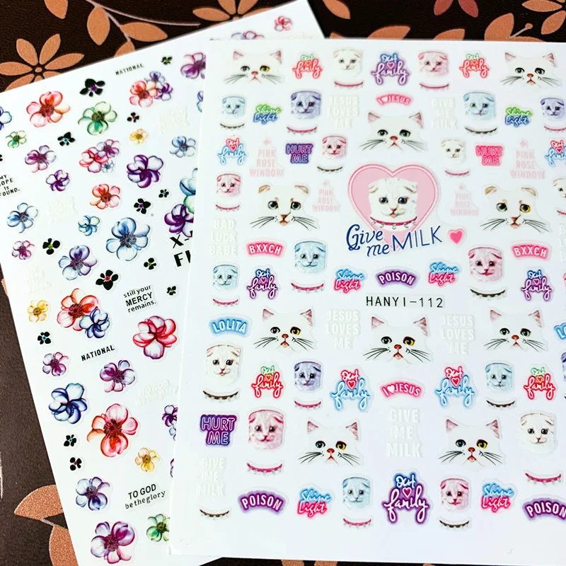 

Newest HANYI-111-112 Cats 3d nail art sticker nail decal stamping export japan design
