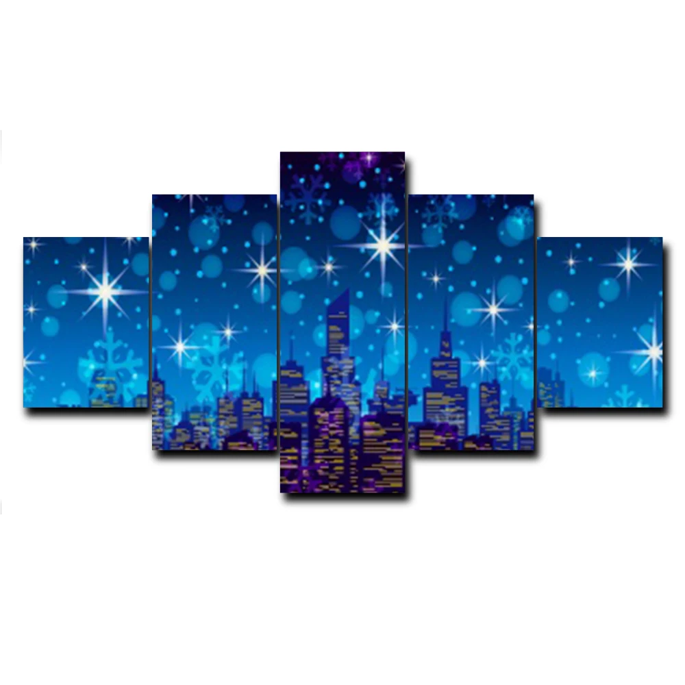 

Cartoon 5 Panel Star Castle Light Bokeh Outside Posters and Prints Art Canvas Painting for Living Room Home Decoration No Frame