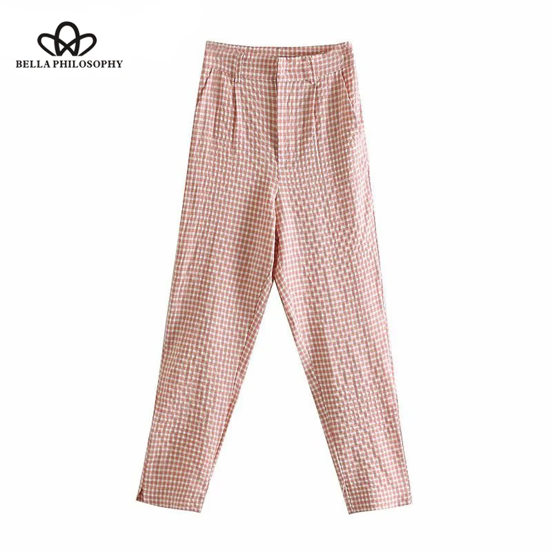 Pockets Plaid OL Pants Women 2019 Fashion Zipper Fly Office Lady Chic Ankle Trousers Casual Pantalones Mujer Wonde Store