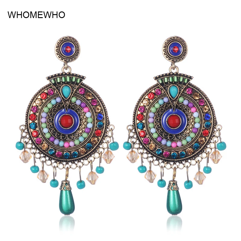 

Vintage Boho Statement Seed Beads Indian Drop Earrings Ethnic Antique Gold Epoxy Enamel Jewelry Birdal Wedding Party Accessories