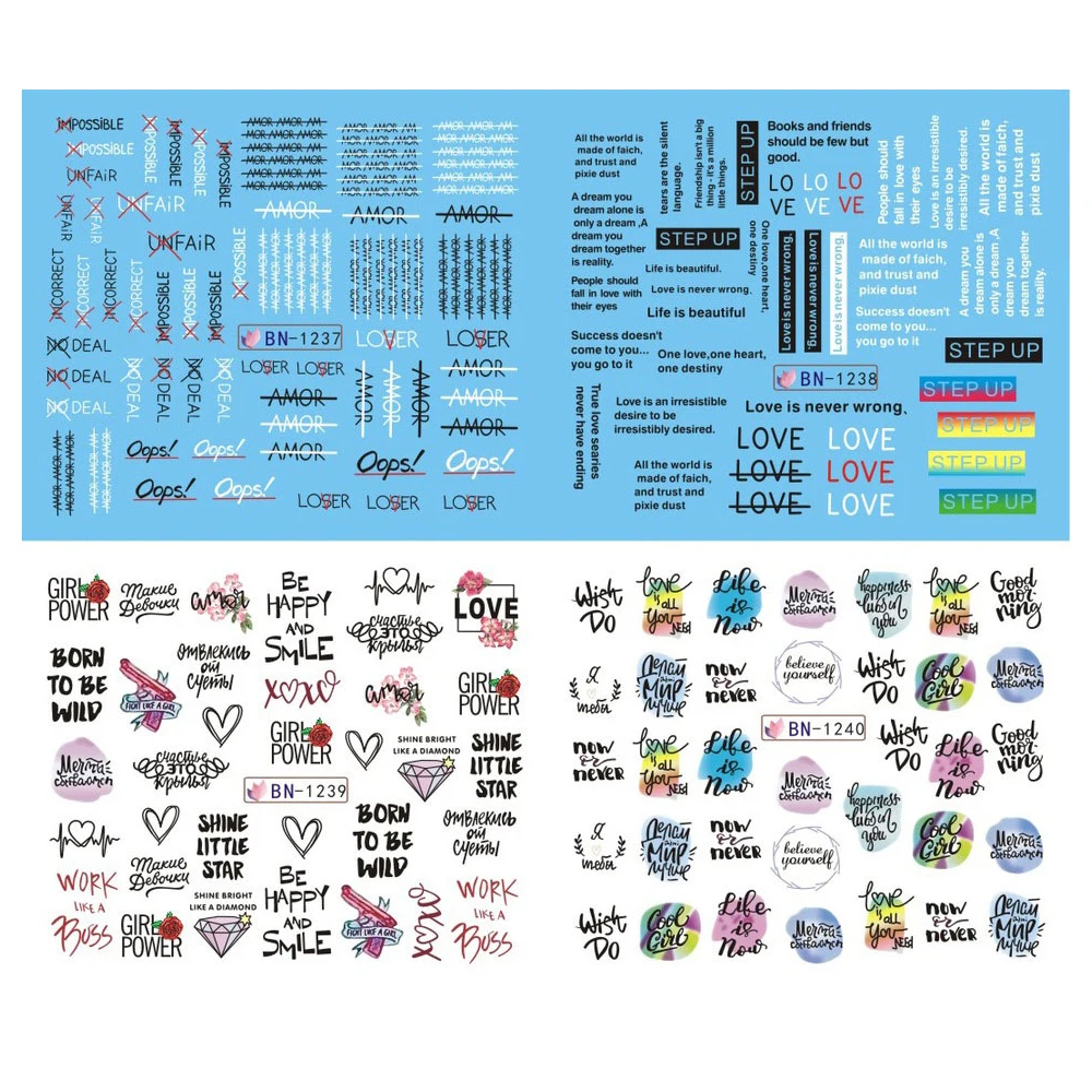 12 نوع مسمار المياه ملصق الأسود Coloful مجردة صورة يمكنك نقل المياه مسمار ملصق الديكور مانيكير نمط أداة BN1237-1248