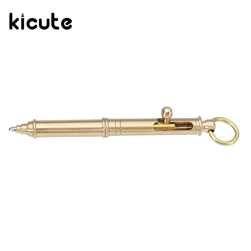 Kicute 1pcs Mini Brass Pen Retro Mirror Brass Signature Ballpoint Pens