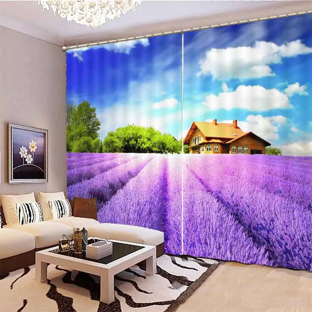 

Purple lavender fields 3D Window Curtains Living Room bedroom Drapes Rideaux factory Customized size