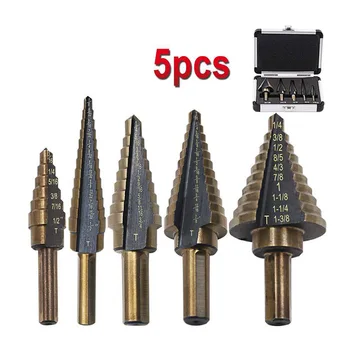 

5pcs/Set HSS Cobalt Multiple Hole 50 Sizes Step Drill Bit Set With Aluminum Case