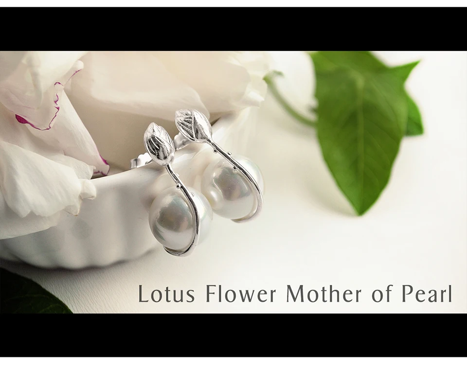 Lotus весело момент реального 925 пробы серебро Природный Модные украшения цветок лотоса Mother of Pearl Длинные Висячие серьги для Для женщин