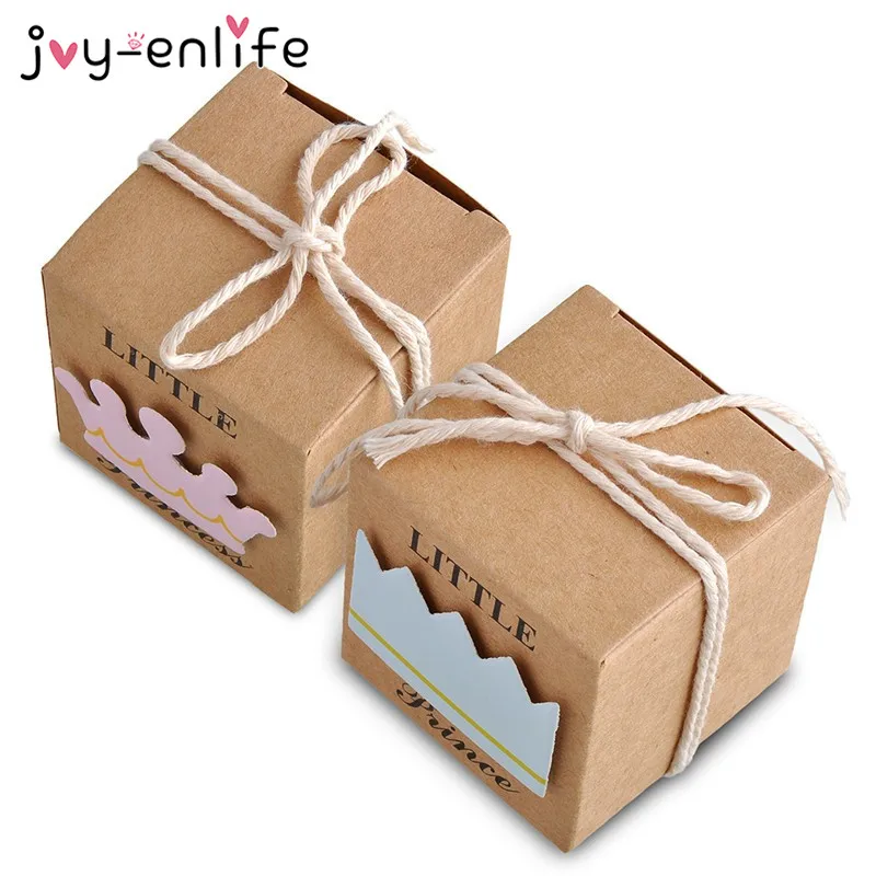 JOY-ENLIFE 20/40 шт. Baby Shower коробка конфет «Маленький принц», одежда/принцесса проект "Корона" крафт-бумаги Бумага Подарочная коробка День рождения Baby Shower поставки