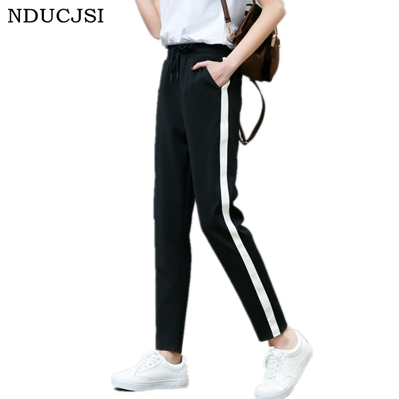 

NDUCJSI 2018 Spring and Autumn Student Ankle-Length Pants Female Side White Loose Casual wild Harajuku bf Korean Harem Pants
