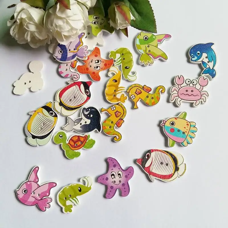 

40pcs Marine Animal Series Cartoon Wood Buttons Sewing Scrapbooking DIY Clothing Craft Home Decor accessories