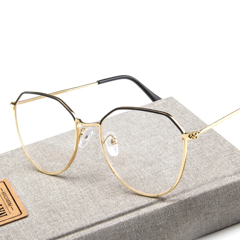 Многоугольный Оптический очки оправа для женщин и мужчин очки Ретро близорукость оправа металлические прозрачные линзы черные золотые очки Oculos De Grau