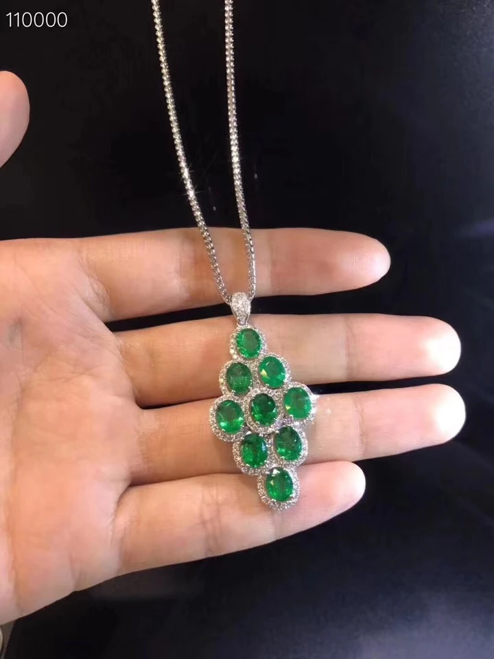  Élégant beau cercle de losange naturel vert émeraude gem pendentif naturel pierre gemme pendentif S