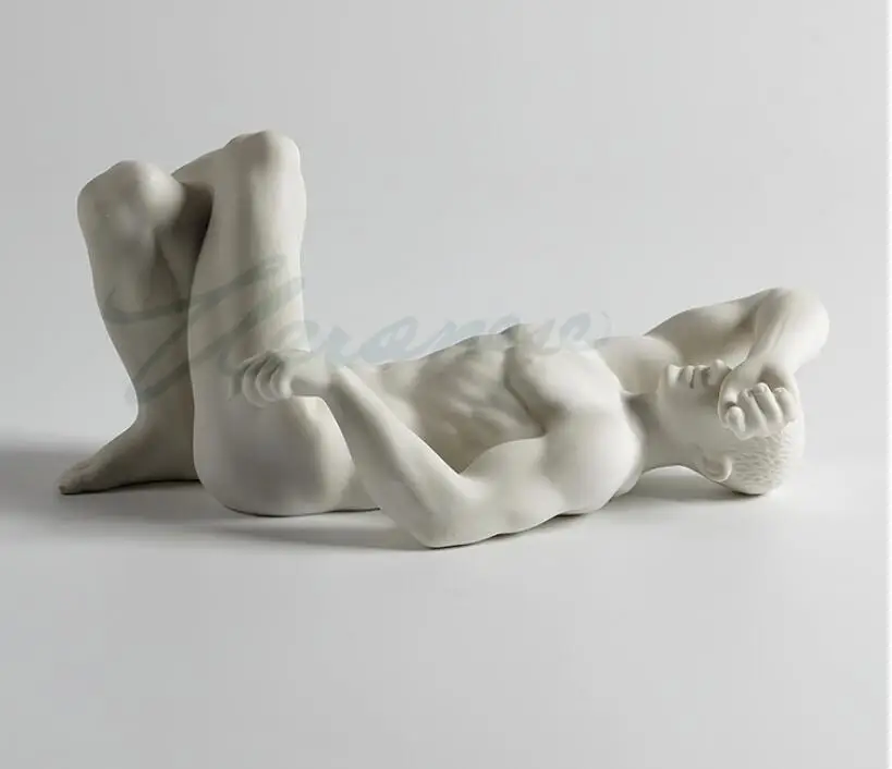 

Modern Art Sculpture handmade white ceramic recumbent man body statue