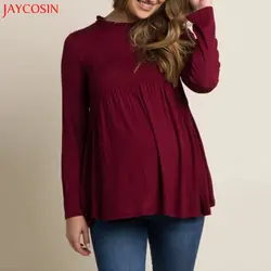 JAYCOSIN Корейская хлопковая рубашка с длинными рукавами для беременных женщин топы с круглым вырезом свободная футболка женская drop Прямая