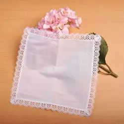 Бесплатная доставка 100 шт. DIY белый платками хлопок Платки носовые для девочек высокое качество белый платок кружева леди платок