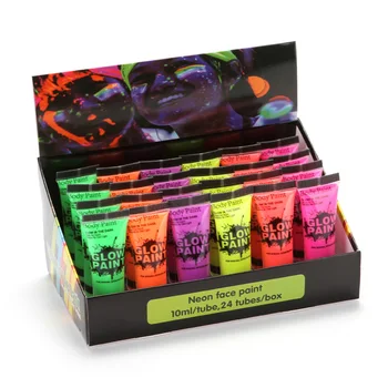 

24 Tubes Art Body Paint Glowin Dark or UV Light Face & Body Paint Glow Blacklight Neon Fluorescent for Party Clubbing Festival