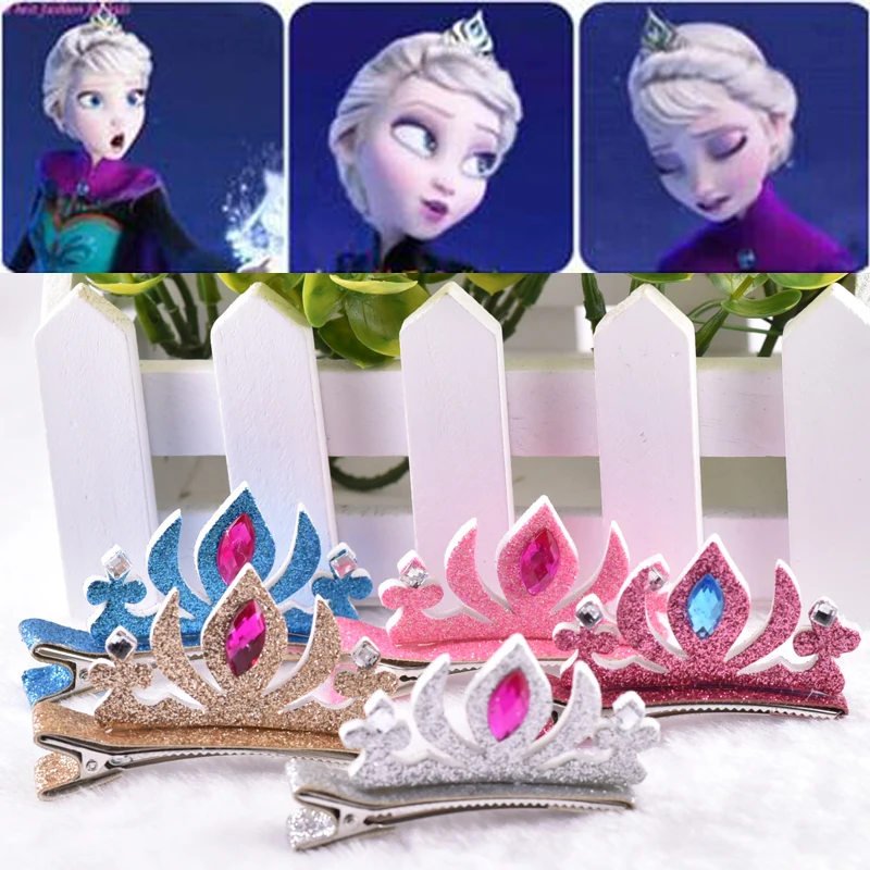 

New arrival 1PCS Girls Elsa Tiaras Crown Shiny Rhinestone Hairpins Kids Accessories Princess Cartoon Lovely Barrette Best Gift