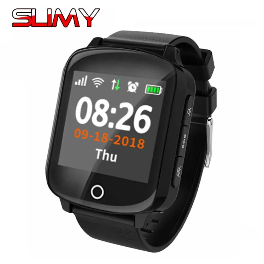 Slimy D200 gps Wifi трекер локатор телефон смарт часы для пожилых женщин мужчин Smartwatch с SOS вызова сердечного ритма кровяное давление - Цвет: Black