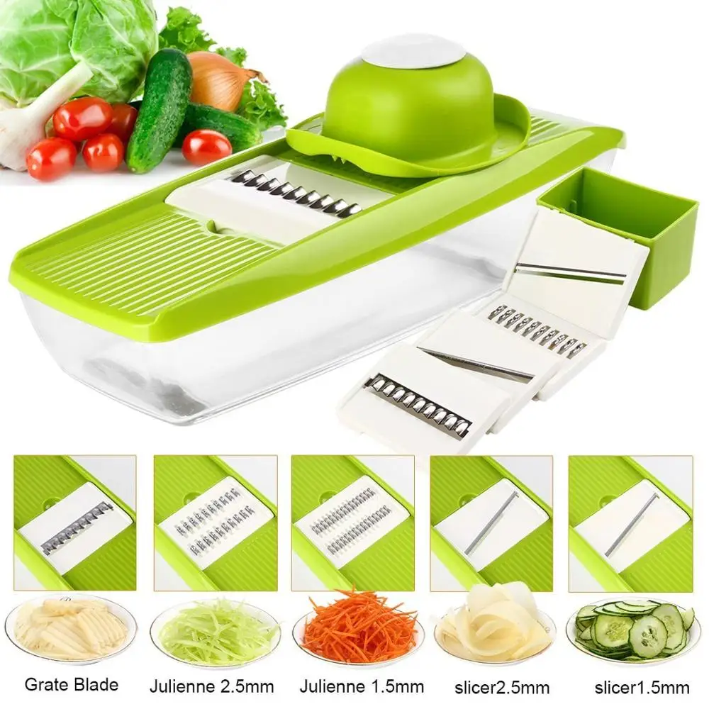 

LMETJMA Mandoline Slicer Stainless Steel Vegetable Shredder Slicer Cutter with 5 Interchangeable Blades For Carrot Potato KC0280