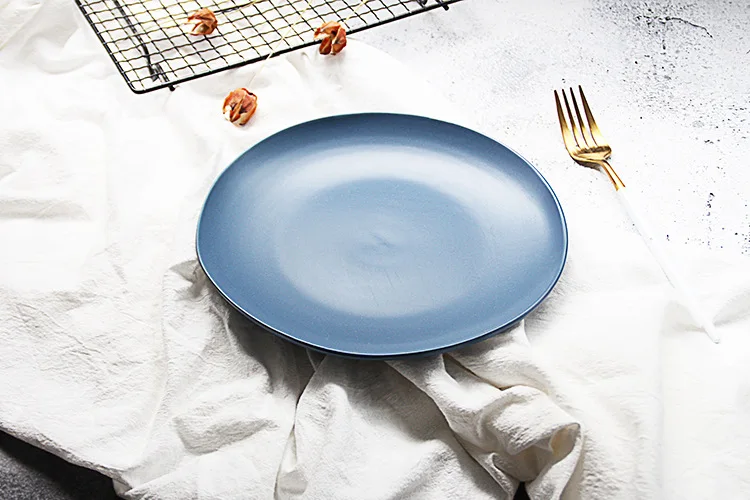 Керамическая тарелка в скандинавском стиле, мелкий макарон, Западный стейк на ужин, домашняя тарелка для овощей, плоская круглая тарелка