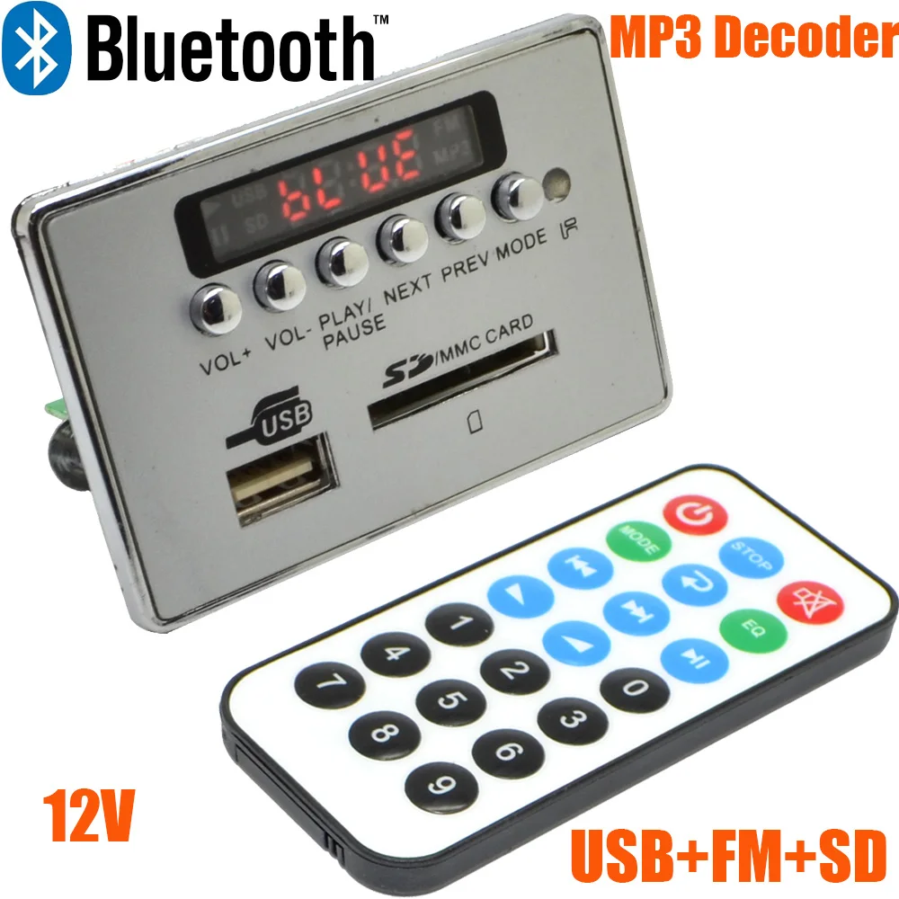 

12V LED Car Bluetooth Wireless MP3 Decoder Board Audio Module USB SD TF FM Radio Free Shipping with Track Number 12003139
