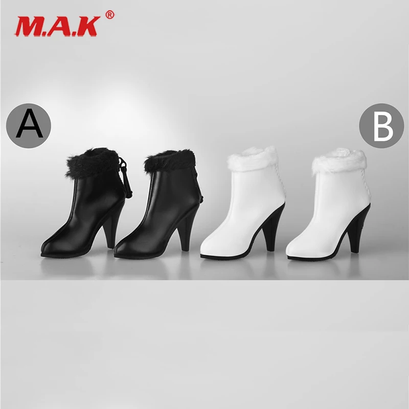 

1/6 Scale High Heel Shoes leather White/Black Woman High Heel Ankle Boots Hollow inside for 12 inches Body Figure Accessories