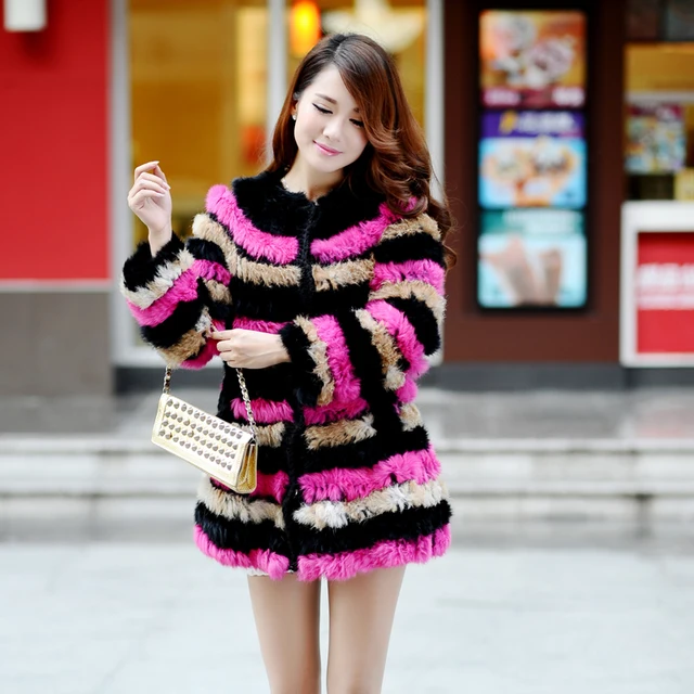 Cheap 2013 anna autumn and winter fur coat rabbit fur knitted color block short medium-long decoration design