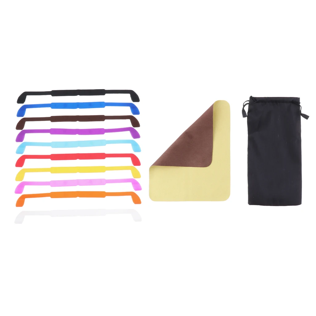 10pcs Anti-slip Silicone Glasses Strap Sports Glasses Strap Holder for Kids Adults, with Eyeglasses Bag and Cloth