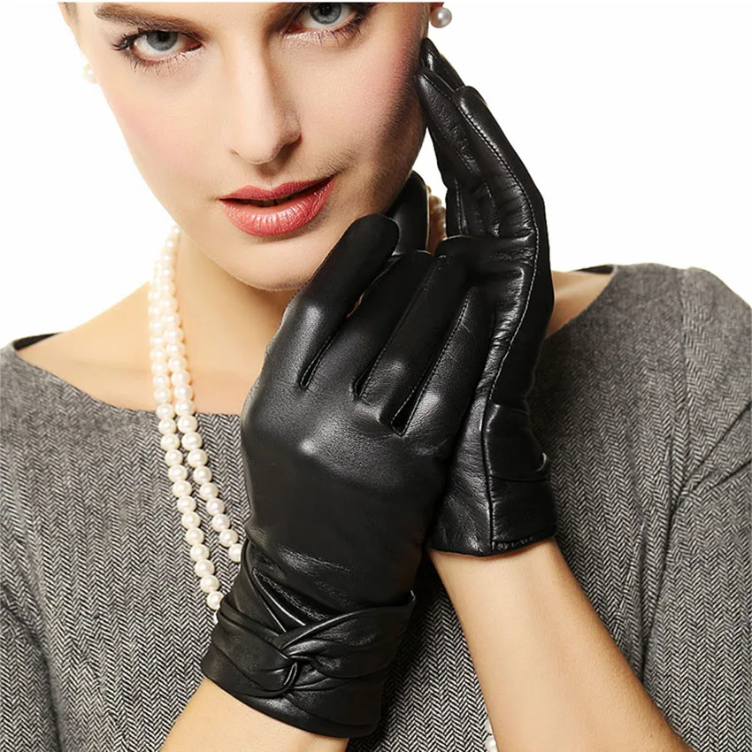 New Women Black TouchScreen Leather Gloves Warm Fashion Winter Genuine