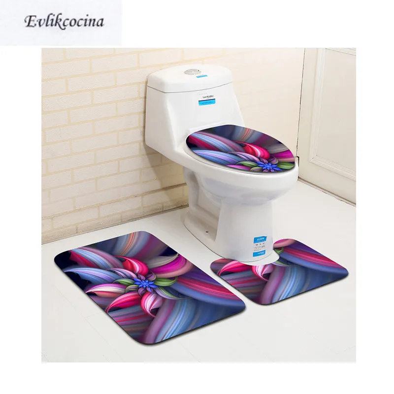 Free Shipping 3pcs Purple Flowers Banyo Bathroom Carpet Toilet U Type ...