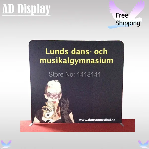 8ft*7.5ft Popular Trade Show Straight Backdrop,Portable Tension Fabric Banner Exhibition Display Stand With Single Side Printing
